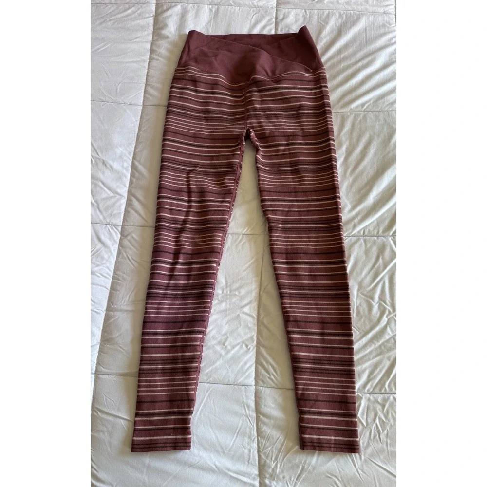 Spiritual Gangster burgundy stripe leggings wrap front love sculpt Size XS EUC